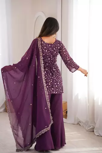 Women's Gorgeous Embroidery Work Crunchy Silk Fabric Straight Kurta Pant and Dupatta Set