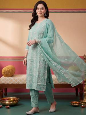 Women Ethnic Motifs Embroidered Regular Thread Work Kurta with Trousers & With Dupatta 1