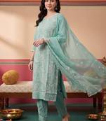 Women Ethnic Motifs Embroidered Regular Thread Work Kurta with Trousers & With Dupatta