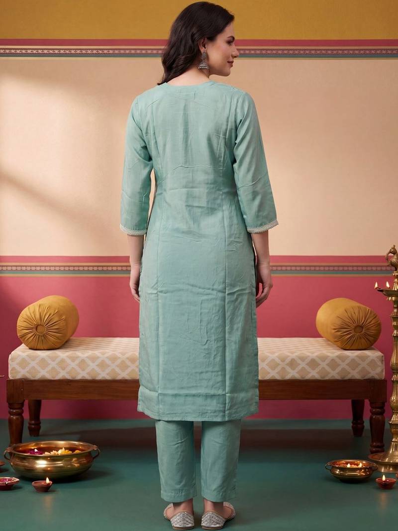 Women Ethnic Motifs Embroidered Regular Thread Work Kurta with Trousers & With Dupatta