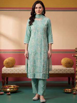 Women Ethnic Motifs Embroidered Regular Thread Work Kurta with Trousers & With Dupatta 6