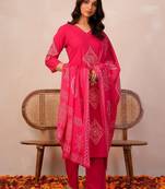 Women Ethnic Motifs Printed Regular Pure Cotton Kurta with Trousers & With Dupatta