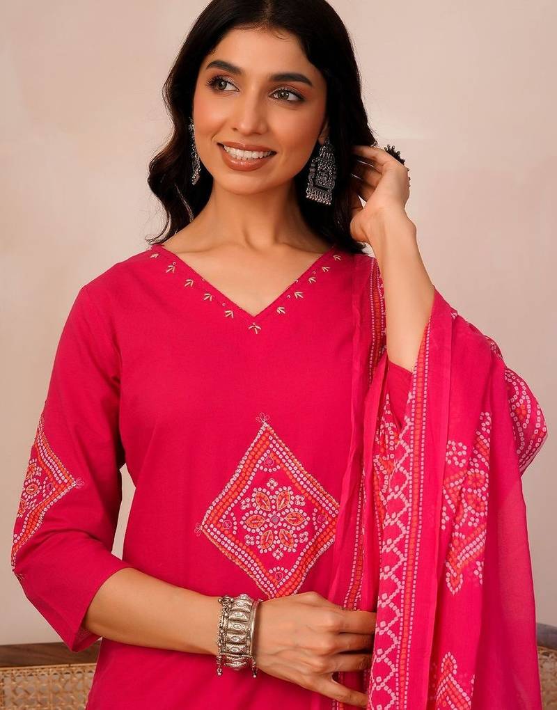 Women Ethnic Motifs Printed Regular Pure Cotton Kurta with Trousers & With Dupatta
