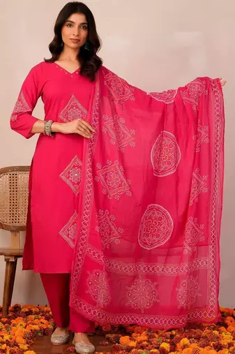 Women Ethnic Motifs Printed Regular Pure Cotton Kurta with Trousers & With Dupatta