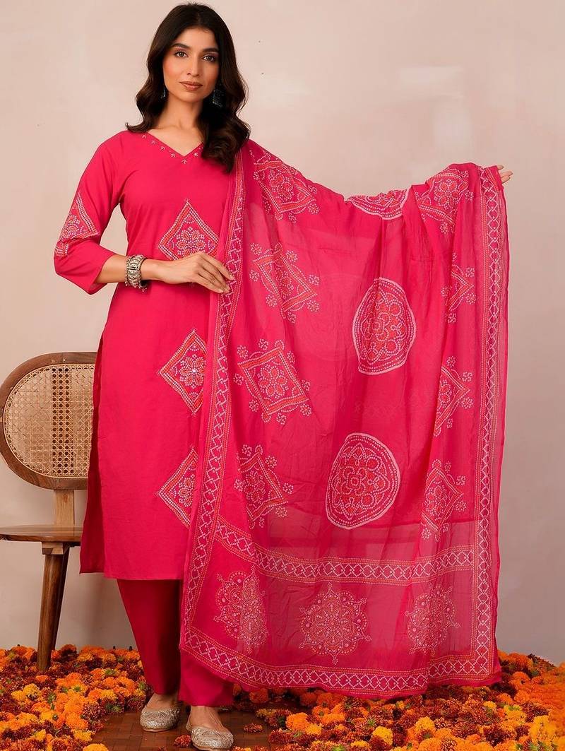 Women Ethnic Motifs Printed Regular Pure Cotton Kurta with Trousers & With Dupatta