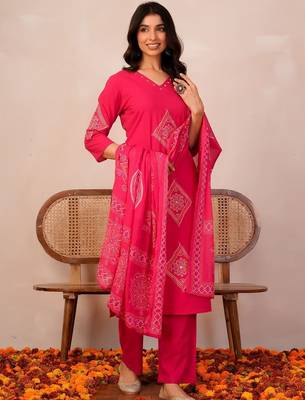 Women Ethnic Motifs Printed Regular Pure Cotton Kurta with Trousers & With Dupatta 4