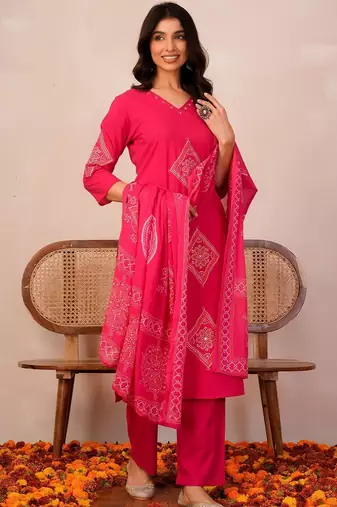 Women Ethnic Motifs Printed Regular Pure Cotton Kurta with Trousers & With Dupatta