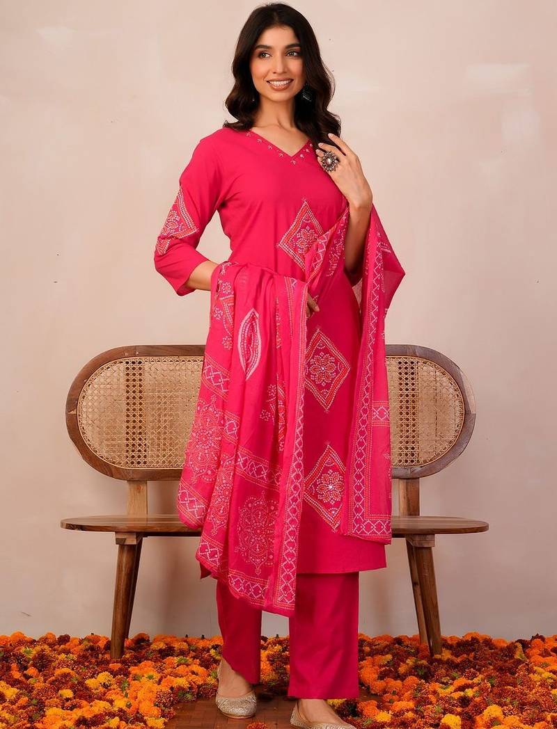 Women Ethnic Motifs Printed Regular Pure Cotton Kurta with Trousers & With Dupatta