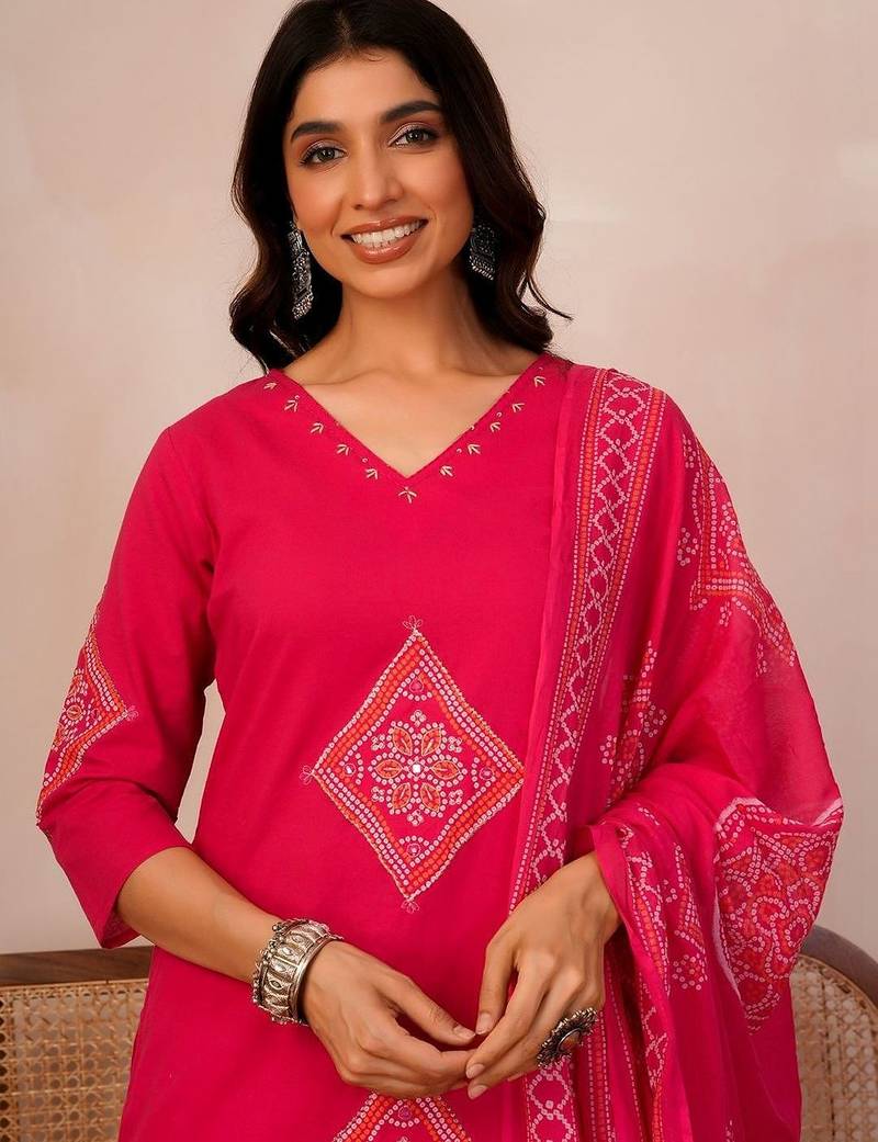 Women Ethnic Motifs Printed Regular Pure Cotton Kurta with Trousers & With Dupatta