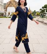Women Ethnic Motifs Printed Regular Thread Work Kurta with Trousers