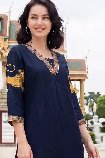 Women Ethnic Motifs Printed Regular Thread Work Kurta with Trousers