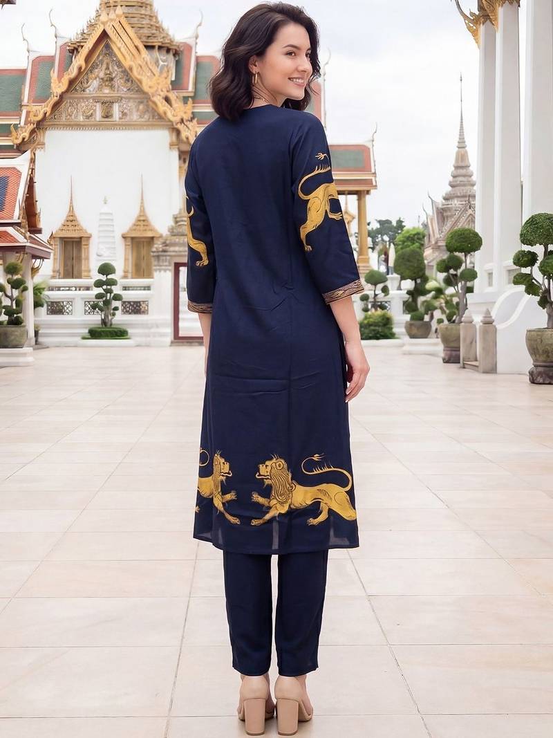 Women Ethnic Motifs Printed Regular Thread Work Kurta with Trousers