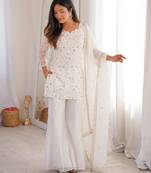Embroidered Crunchy Silk Straight Kurta Pant and Dupatta Set