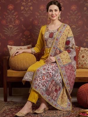 Women Ethnic Motifs Embroidered Regular Thread Work Kurta with Trousers & With Dupatta 1