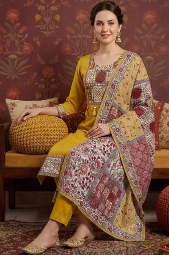 Women Ethnic Motifs Embroidered Regular Thread Work Kurta with Trousers & With Dupatta