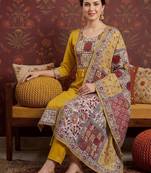 Women Ethnic Motifs Embroidered Regular Thread Work Kurta with Trousers & With Dupatta