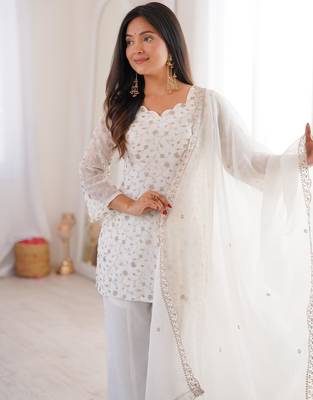 Embroidered Crunchy Silk Straight Kurta Pant and Dupatta Set 2