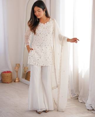 Embroidered Crunchy Silk Straight Kurta Pant and Dupatta Set 5