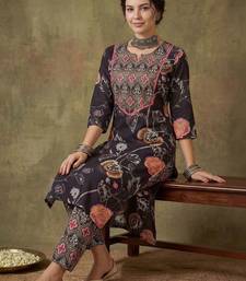 Women Floral Printed Regular Thread Work Pure Cotton Kurta with Trousers