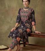 Women Floral Printed Regular Thread Work Pure Cotton Kurta with Trousers