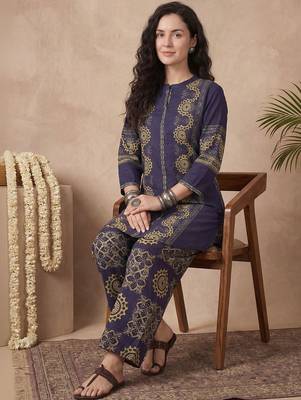 Women Ethnic Motifs Printed Regular Pure Cotton Kurta with Palazzos 2