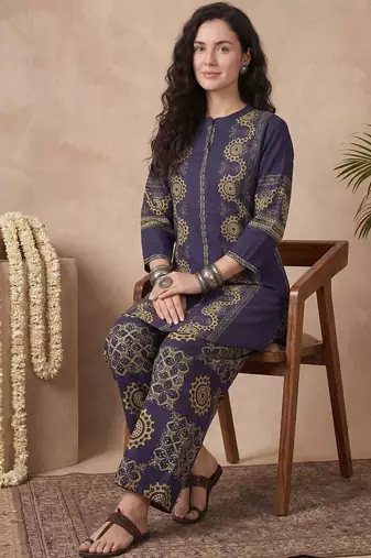Women Ethnic Motifs Printed Regular Pure Cotton Kurta with Palazzos