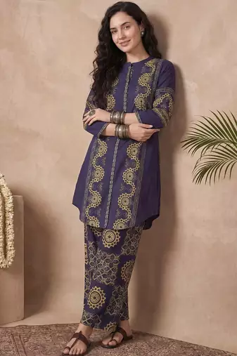 Women Ethnic Motifs Printed Regular Pure Cotton Kurta with Palazzos