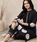 Women Dyed Tiered Thread Work Pure Cotton Kurta with Trousers