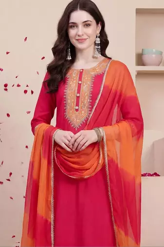 Women Ethnic Motifs Embroidered Thread Work Kurta with Trousers & With Dupatta