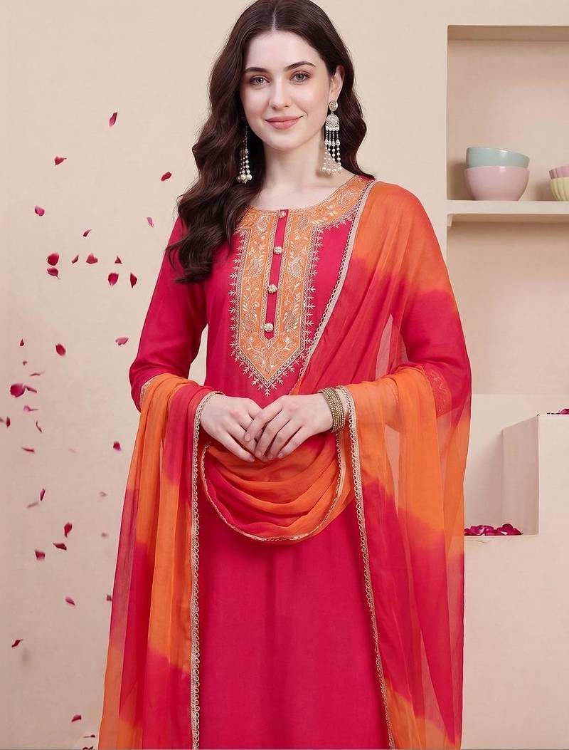Women Ethnic Motifs Embroidered Thread Work Kurta with Trousers & With Dupatta