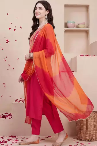Women Ethnic Motifs Embroidered Thread Work Kurta with Trousers & With Dupatta
