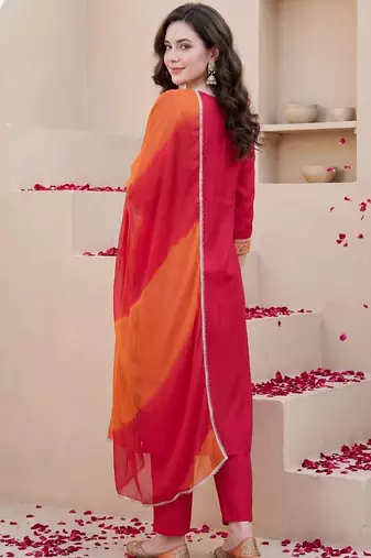 Women Ethnic Motifs Embroidered Thread Work Kurta with Trousers & With Dupatta