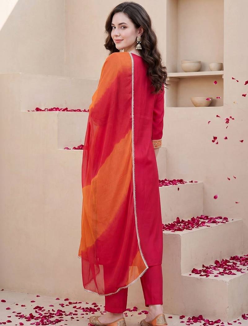 Women Ethnic Motifs Embroidered Thread Work Kurta with Trousers & With Dupatta