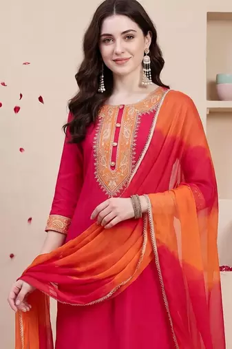 Women Ethnic Motifs Embroidered Thread Work Kurta with Trousers & With Dupatta