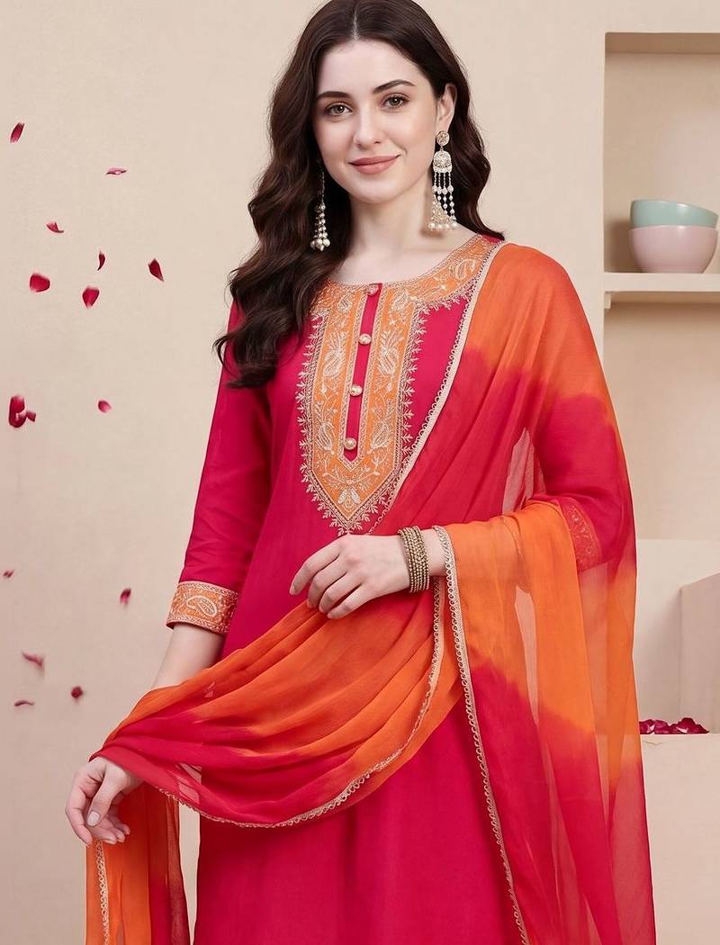 Women Ethnic Motifs Embroidered Thread Work Kurta with Trousers & With Dupatta