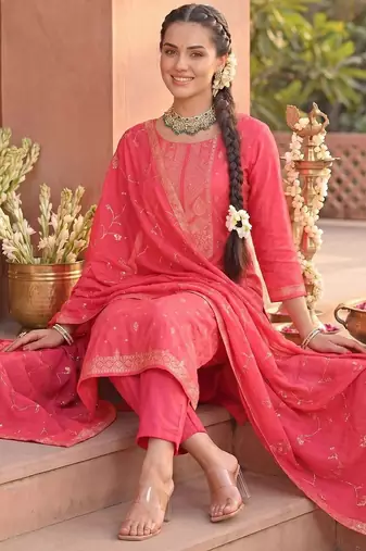 Women Ethnic Motifs Printed Regular Kurta with Trousers & With Dupatta