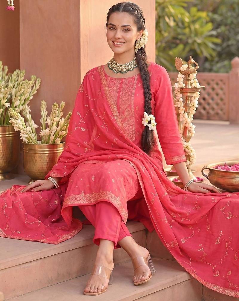 Women Ethnic Motifs Printed Regular Kurta with Trousers & With Dupatta