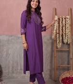 Women Ethnic Motifs Embroidered Regular Sequinned Kurta with Trousers