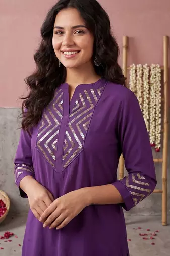 Women Ethnic Motifs Embroidered Regular Sequinned Kurta with Trousers