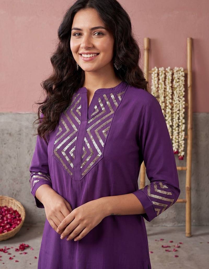 Women Ethnic Motifs Embroidered Regular Sequinned Kurta with Trousers