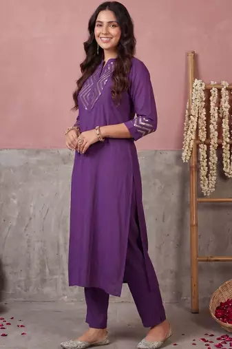 Women Ethnic Motifs Embroidered Regular Sequinned Kurta with Trousers