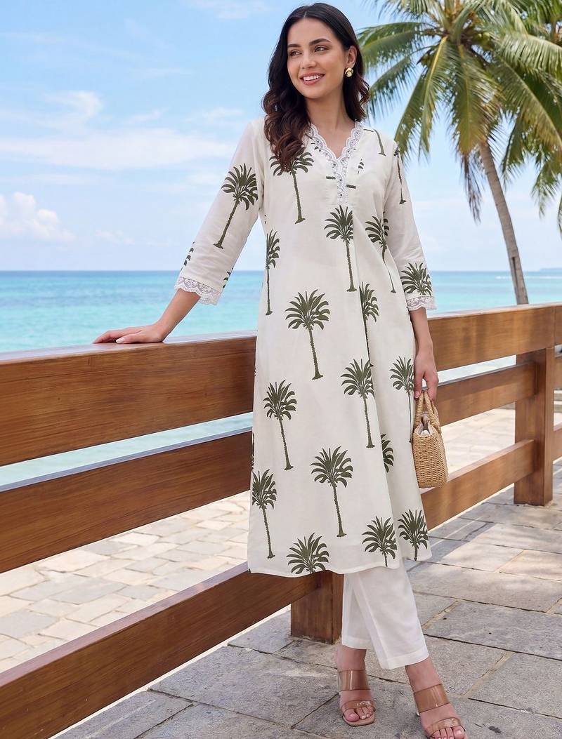 Women Ethnic Motifs Printed Regular Pure Cotton Kurta with Trousers