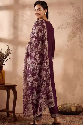Women Ethnic Motifs Embroidered Regular Thread Work Kurta with Trousers & With Dupatta