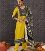 Women Ethnic Motifs Printed Regular Thread Work Kurta with Pyjamas & With Dupatta