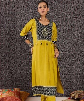 Women Ethnic Motifs Printed Regular Thread Work Kurta with Pyjamas & With Dupatta 5