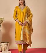 Women Ethnic Motifs Embroidered Regular Thread Work Kurta with Trousers & With Dupatta