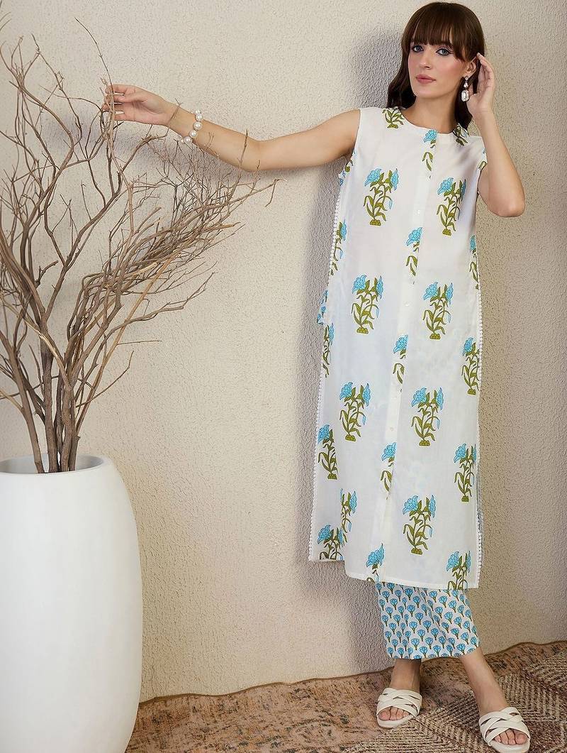 Women Floral Printed Regular Pure Cotton Kurta with Palazzos