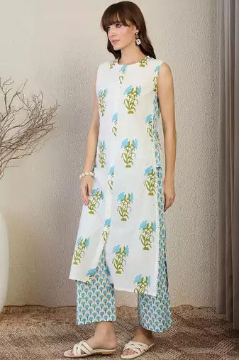 Women Floral Printed Regular Pure Cotton Kurta with Palazzos