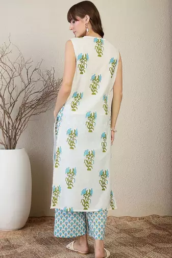 Women Floral Printed Regular Pure Cotton Kurta with Palazzos