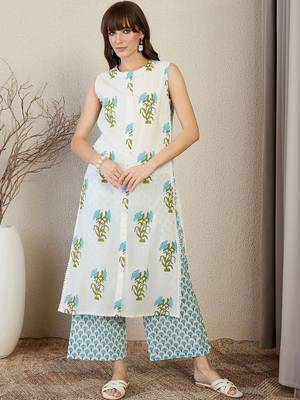 Women Floral Printed Regular Pure Cotton Kurta with Palazzos 6